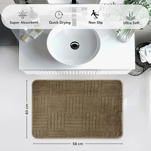 Image of LUXE HOME INTERNATIONAL Microfiber Bath Mat for Bathroom Anti Slip Water Soak Plush Soft Bahrain Maze Door Mat for Home Bedroom Washable Floor Rug (40x58cm Coffee) Pack of 1