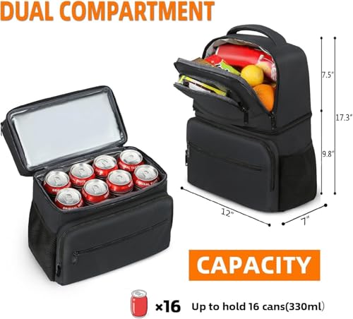 Image of MATEIN Cooler Backpack, 26 Cans Insulated Lunch Backpack for Men Women, Leakproof Double Layer Lunch Cooler Bag Lightweight Soft Lunch Backpack with Cooler Compartment, Beach Camping Hiking Beer Gifts