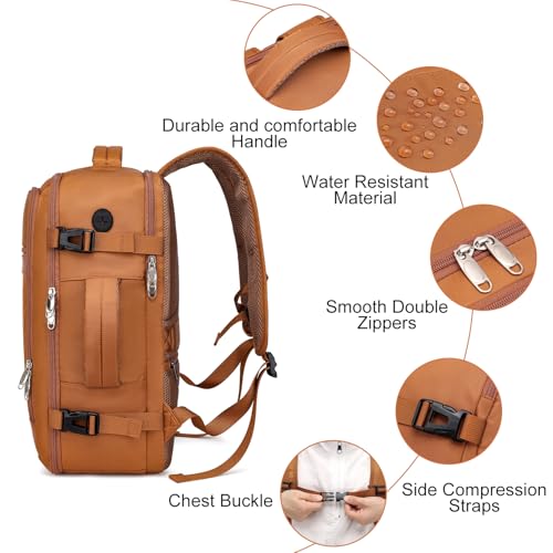 Image of EZUOLA Carry On Backpack for Women,Travel Laptop Backpack Airline Approved,Underseat Personal Item Travel Bag With Shoe Compartment, Casual Daypack Gifts for Friend Weekend Business College,Brown