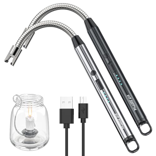 Paquete de 2 encendedores de velas de largo alcance, recargables, USB, arco de plasma, encendedor electrónico resistente al viento para estufa de barbacoa, camping, fuegos artificiales (negro y