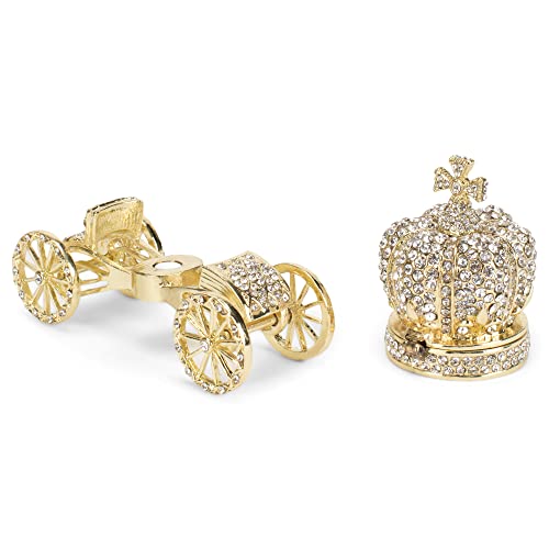 Cottage Garden Hand Painted Metal Enamel Hinged Trinket Box Ornamental Mini Jewelry Ring Earring Organizer Vintage Collectible Figurine Keepsake Box With Bejeweled Crystals, Golden Queen's Carriage #TOP1