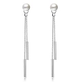 ✔️Aretes mujer con perla largos en plata 925 , ligeros y facil de llevar , con unas medidas de 6 cm de largo y perla de 5 mm