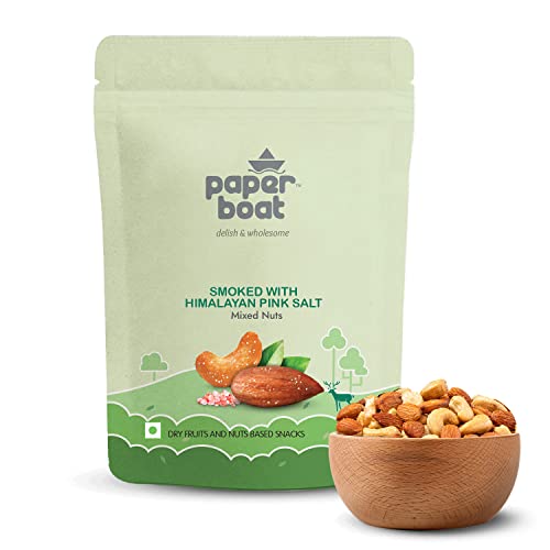 Image of Paper Boat Smoked and Roasted Mixed Nuts with Himalayan Pink Salt, Premium Dry Fruit Mix | Almonds & Cashews, Pouch (200g)