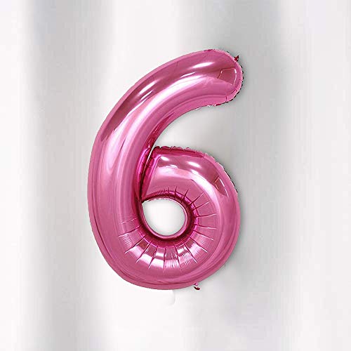 Image of AMFIN 15 Inch 6 Number Foil Balloons for Half Birthday Baby Girl Party Decorations, 6th Wedding Anniversary Decoration Items - Pink