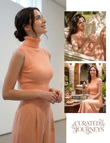 Image of v28 Women Sleeveless High Neck Turtleneck Stretchable Knit Sweater Top
