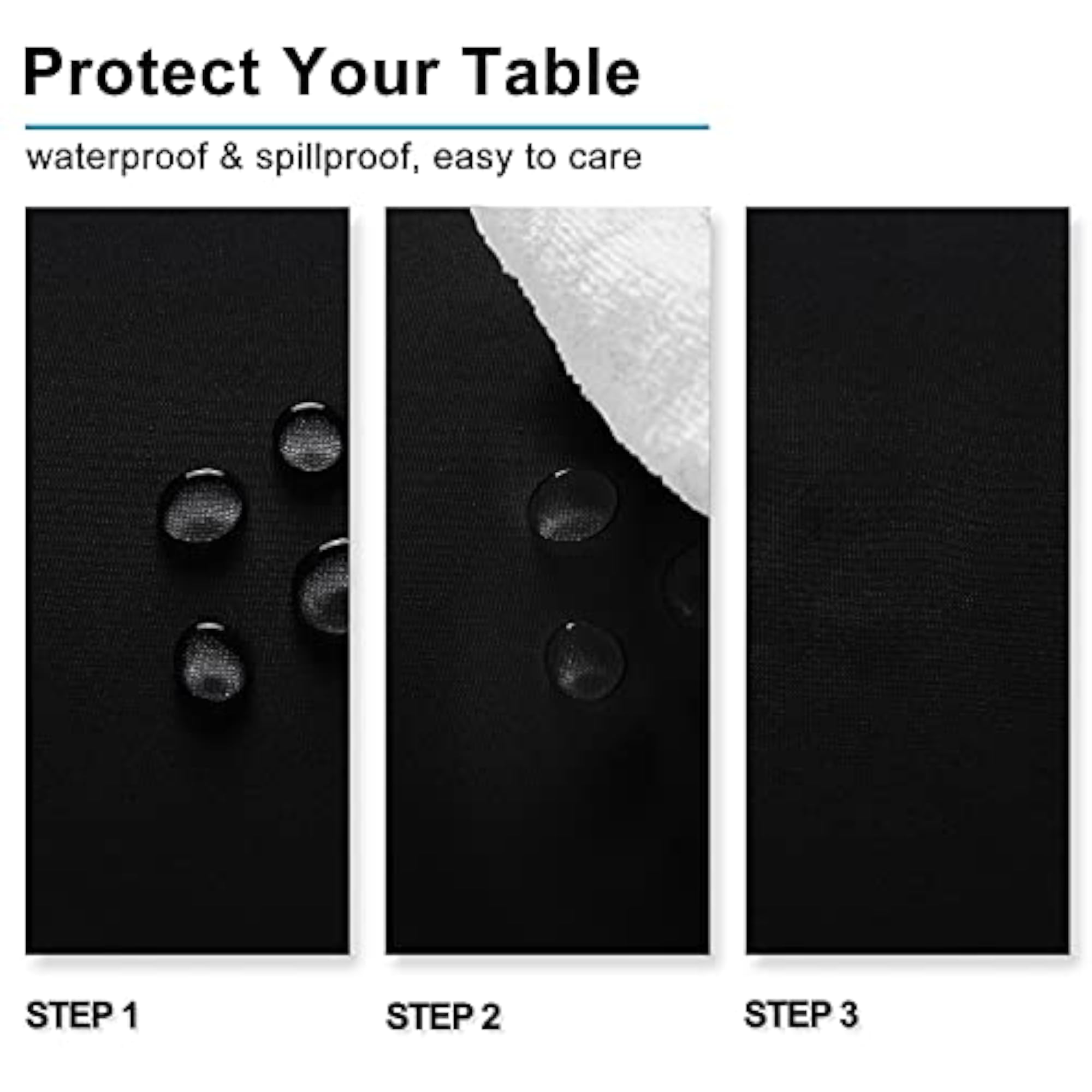 Stain Resistant Rectangle Tablecloth, Washable Polyester, Black