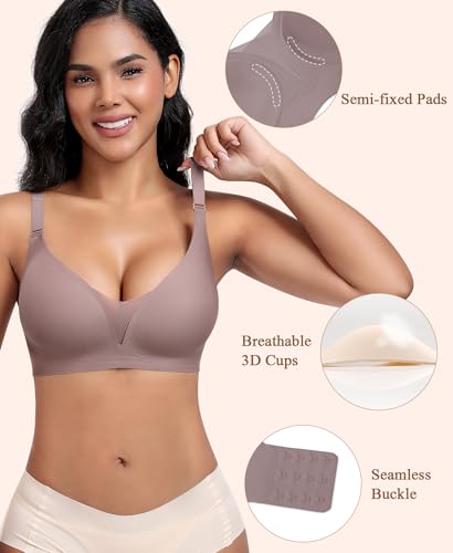 Image of Wireless Bras for Women Lace V Neck No Underwire Push Up Bra Seamless Braslettes Full Coverage Plus Size Everyday Bras S-3XL