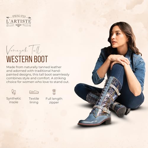 L'Artiste Vaneyck Knee High Boots for Women with Iridescent Metallic Upper | Ladies Tall Boots with Decorative Double Buckles and Lace Up Zipper Closure4