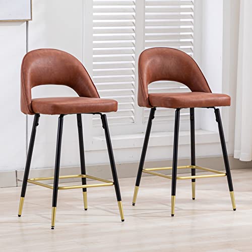 Duomay Mid Century Modern Bar Stools Set Of 4, 26" Counter Height Barstools With Open Back, Pu Leather Armless Kitchen Island Chair With Black Metal Legs For Dining Room Bar Coffee Shop, Brown #TOP1