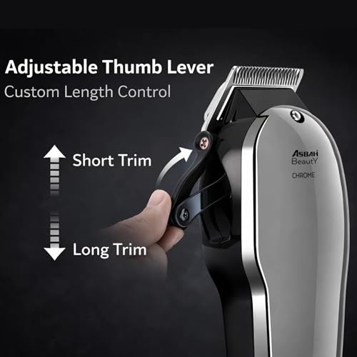 Image of ASBAH Professional Chrome Hair Clipper - High-Precision Stainless Steel Blades, Adjustable Thumb Lever, Powerful Motor, Salon-Grade Grooming Trimmer for Men & Women