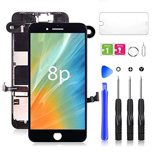 EXW Ecran pour iPhone 8 Plus Noir, LCD Display Vitre Tactile Complet Remplacement Assemblé avec Caméra Frontale, Parleur, Capteur de Proximité, Outil de Réparation and Protection d’écran (5,5") Cover