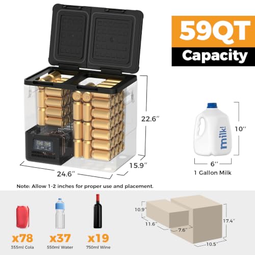 Image of Setpower Dual Zone Car Refrigerator,59QT Car fridge Portable 12V Cooler,Electric Cooler for Vehicle,12V Refrigerator for Car Camping Travel SUV Truck RV Road Trip,APP Control,DT55(Dark Black)