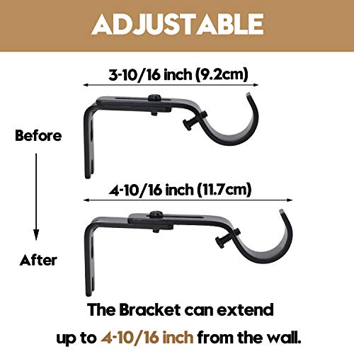 Addgrace Adjustable Curtain Rod Bracket, Fits Up To 1 Inch Curtain Rod, Set Of 6, Sturdy Extendable Curtain Rod Holder, Metal Single Rod Bracket For Wall (Black) #TOP2