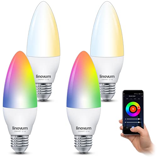 linovum 4 Stück LED E14 Lampen Smart RGB WLAN kompatibel mit Alexa Echo,...