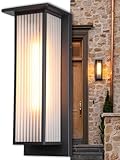 LEONLITE 20 Inch Extra Large Outdoor Wall Lights, Modern Asian Style Wall Lantern, Max 60W E26 Base, Exterior Light Fixtures Wall Mount, Porch Light, Wall Sconce for Patio Garden, Black
