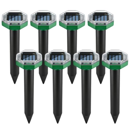 LYPPUL Lot de 8 répulsifs solaires anti-taupes à ultrasons pour la pelouse et le jardin - Répulsif solaire contre les taupes - Pour repousser les campagnols, les rongeurs, les serpents