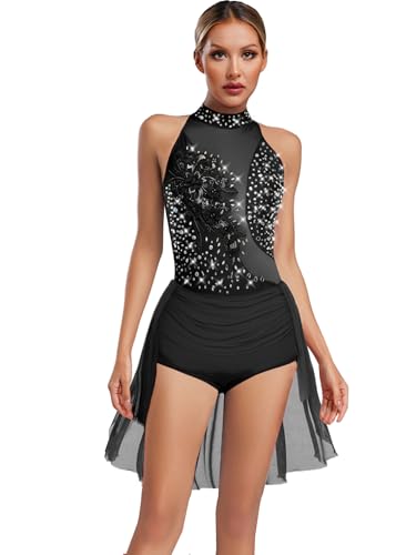 Justaucorps de ballet pour femme avec paillettes scintillantes et fleurs brodées