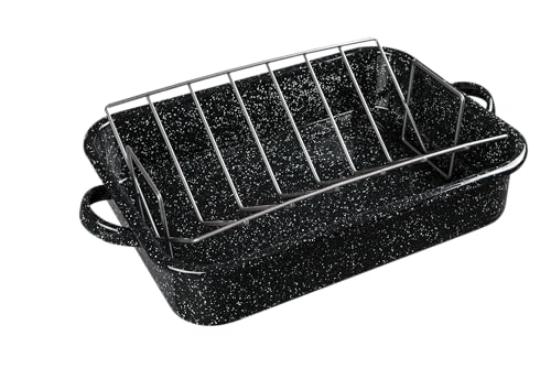 Granite Ware 19-Inch Roasting Pan With V-Rack - Nonstick Rectangular Roaster for Poultry, Baking, Broiling, Grilling - Durable Cookware for Holiday Feasts & Daily Meals - Family Size, Made of Steel - Thumbnail 3