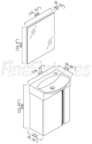 Miniatura 2 de Fine Fixtures Compacto - Juego de tocador de baño pequeño con fregadero, armario montado en la pared, parte superior del fregadero y espejo incluido