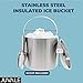 Insulated Stainless Steel Ice Bucket with Scoop, Lid and Handle (6.6 x 7.5 in)