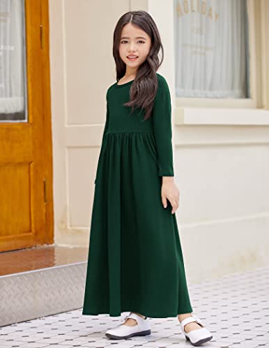 Image of Arshiner Girls Maxi Dress Long /Short Sleeve Casual Holiday Dress with Pockets for 5-13 Years