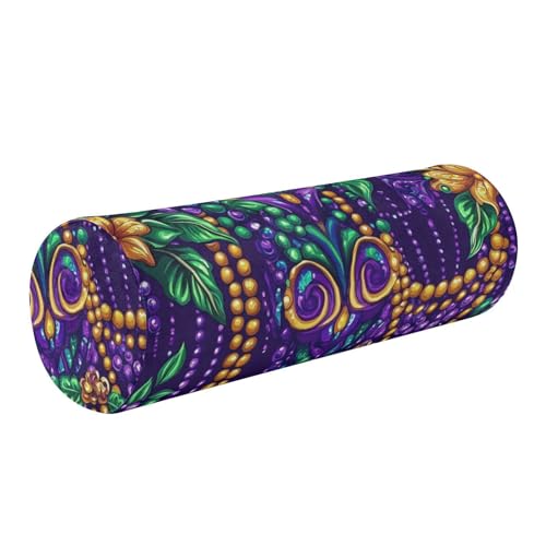 GuoChe Almohada para piernas para dormir, Mardi Gras, carnaval, morado, dorado, verde, fundas de almohada decorativas de 5.5 x 17 pulgadas, fundas de almohada redondas decorativas pequeñas con
