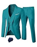 MY'S Men's 3 Piece Suit Set with Tie, One Button Slim Fit Solid Jacket Vest Pants, Prom Party Wedding Business Suits for Men, Green Large