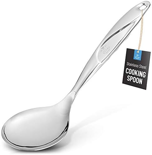 Zulay Kitchen 11.5 inch Stainless Steel Serving Spoon - Solid One-Piece Cooking Spoon With Comfortable Handle - Multipurpose Kitchen Spoon For Serving, Cooking, Mixing