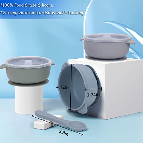Kingkam Baby Bowls, Suction Bowls For Baby Toddler Self-Feeding, Leak-Proof Silicone Bowl With Lid, Dishwasher & Microwave Safe (Gainsboro & Lightblue & Seagreen) #TOP1