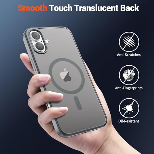 Image of SUPFINE Magnetic for iPhone 16 Plus Case(Compatible with MagSafe)(Military Grade Drop Protection) Slim Translucent Matte Shockproof with Anti-Fingerprint Phone Case,Gray