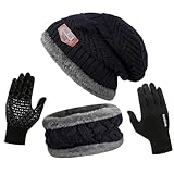 3 IN 1 WINTER SET - Das Beanie-Schal-Set zeichnet sich durch ein stilvolles, lässiges Design aus und wird mit Handschuhen geliefert, die für die Verwendung mit Touchscreens geeignet sind. Der Schal kann als warmer Schal oder als Gesichtsmaske verwendet werden, um Ihre Ohren und Ihren Hals vor Wind und Kälte zu schützen und bietet ultimative Wärme im Winter.