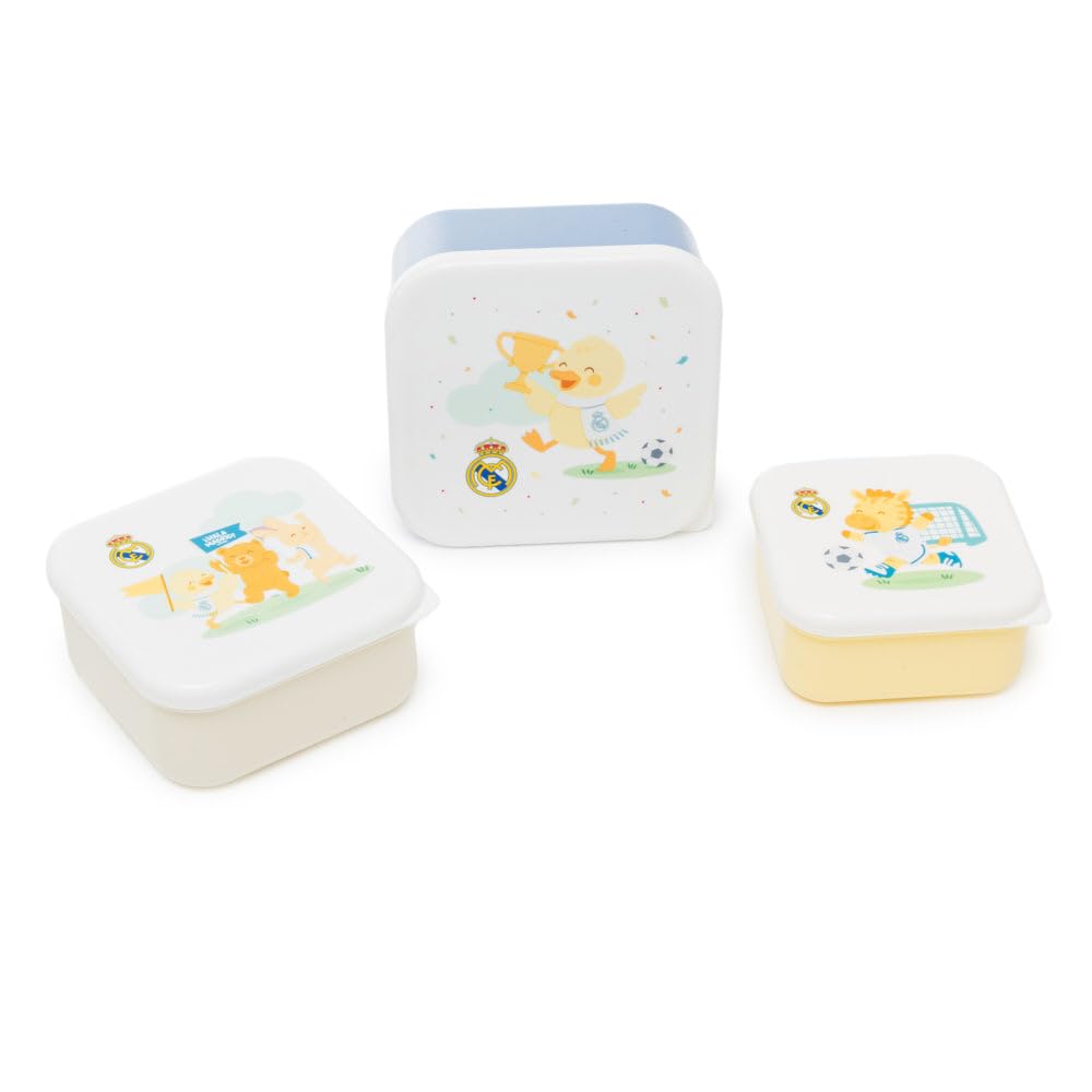 Miniland - Set of 3 Real Madrid Children's Lunch Boxes - Stackable Boxes for Solids with Official Club Design - Capacity 230 ml, 350 ml and 540 ml - for Children from 0 to 5 Years