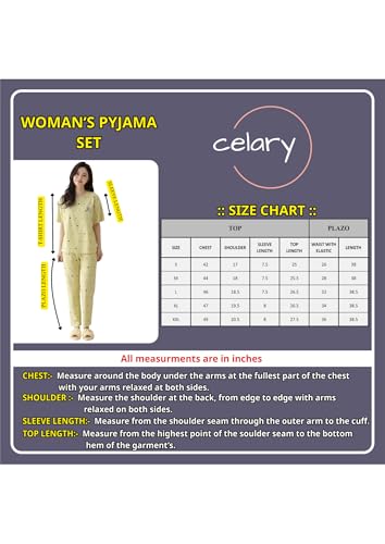 Image of Celary Women's Korean Night Suit Set | Round Neck Full Sleeve Top & Printed Ankle Length Pyjama | Skin-Friendly Fabric Soft Breathable Stretchable Loungewear | M to 2XL