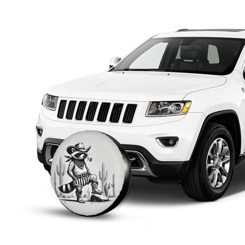 Image of Funny Raccoon Cowboy Spare Tire Cover with Unique Print, Weatherproof Wheel Covers Tire Protector, Universal Fit for Rv, Trailer, SUV, Camper Vehicle