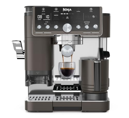 Ninja Luxe Pro Cafetera 3 en 1 para latte, cappuccino, cold brew y espresso con molinillo y espumador de leche integrados, fácil de usar y 5 preajustes automáticos de espuma, bronce, ES701EUBR
