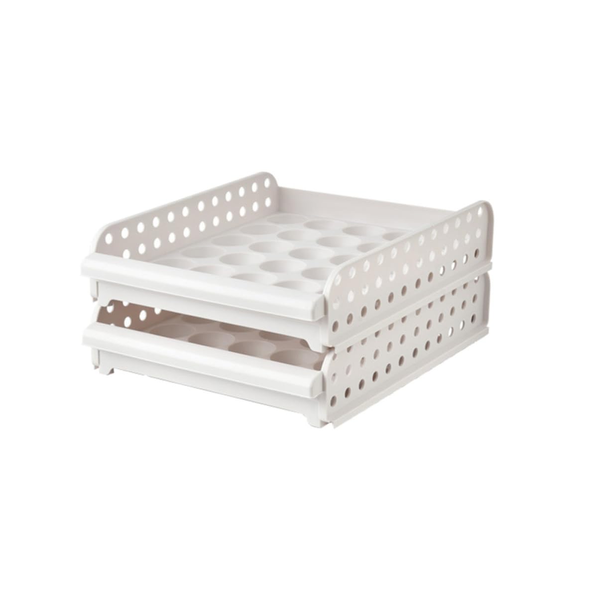 Caja para huevos con compartimentos y bandeja plástica blanca de 30 rejillas