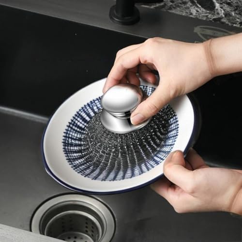Image of 8Pcs Stainless Steel Wool Scrubber with Handle, Dish Scrubber Cleaning Supplies for Pots, Pans, Grills, Dishes