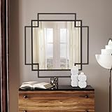 Howard Elliott Square Geo Wall Hanging Mirror, Matte Black Large Intersecting Geometric Design Metal Frame Accent Mirror Decor for Living Room, Entryway, Bedroom & Bathroom, 30.25 x 30.25 Inch