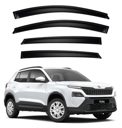Image of Premium Smoke Car Door Visor Front+Rear Sun /Rain Guard Outside Mount Tape-On Window Visors Compatible with Skoda Kylaq (2025-2026)
