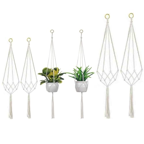 ZenithFast 6Pcs Makramee blumenampel,Blumenampel hängend innen,Hängetopf für Pflanzen 80/90/100cm,Blumenampel innen,makramee wandbehang Geeignet für Decken, Balkon und Terrasse