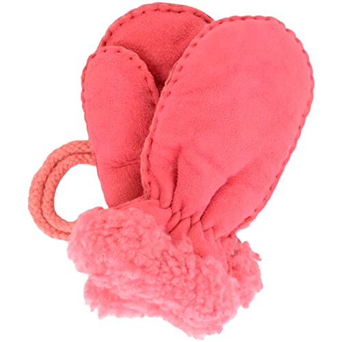 SNUGRUGS Manoplas de piel de oveja auténtica cosidas a mano para niños con pulgar y cordón, rosa, Talla única