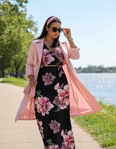 Image of FANDEE Plus Size Maxi Dress for Women Casual Summer Sundress V-Neck 3 /4 Sleeve