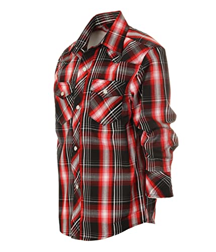 Image of Gioberti Boys Casual Western Plaid Long Sleeve Pearl Snaps Shirt
