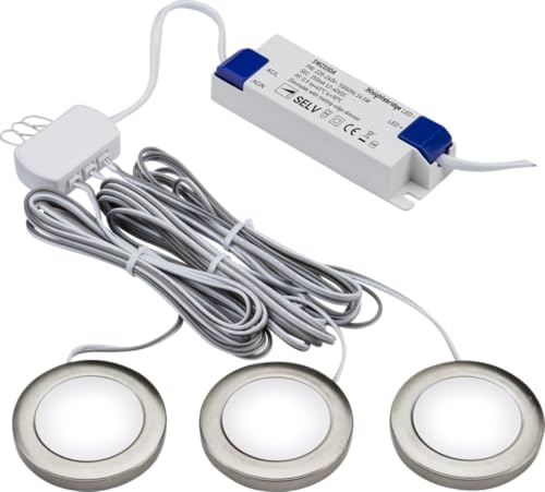 Image of Knightsbridge Pack of 3 Cool White LED Dimmable Under Cabinet Lights in Brushed Chrome, UNDKIT3BCCW