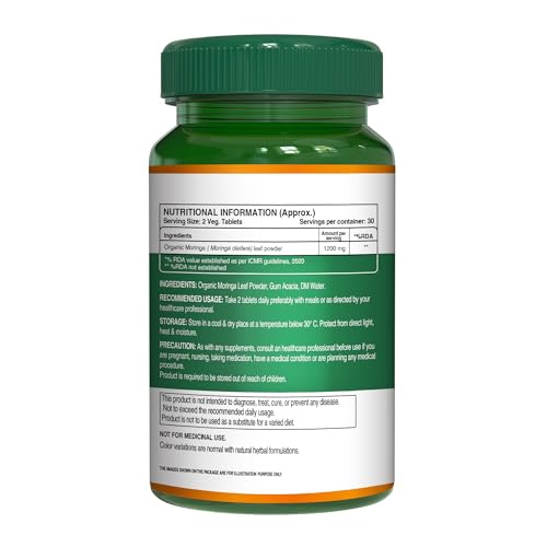 Image of Pure Nutrition Organic Moringa Tablets with 1200mg Leaves Extract | Moringa Tablets for Healthy Digestion, Immunity, Energy Levels & Detox - 60 Veg Tablets