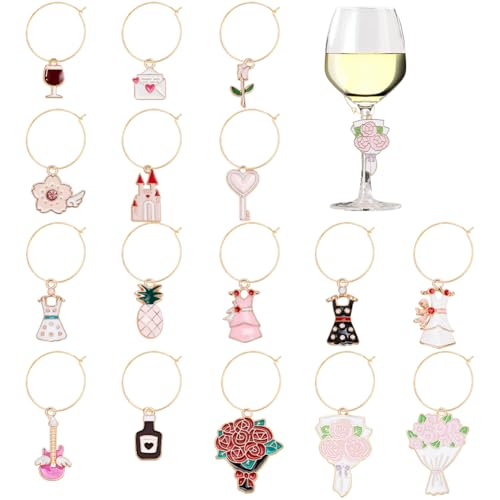 Marque-verres pour fête de mariage BENECREAT avec 16 pendentifs d'identification antidérapants