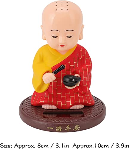 Image of AUGEN Small Buddhist Monk Solar Ornaments, Automatic Nodding Lucky Meaning Light Energy Sensing EcoFriendly, Solar Buddhist Monk Statue Decoration for Home Car Dashboard (Pack of 1)(C, Red)