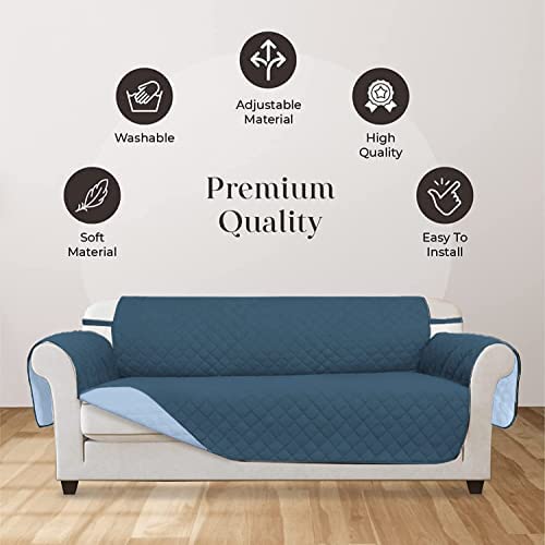 Vanelux Reversible Washable Sofa Slipcover Soft Quilted Water Resistant Couch Cover With Non Slip Foam And Elastic Straps Protector For Pets, Cats, Dogs, Kids(Blue/Light Blue, Loveseat 46") #TOP4