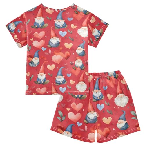 ALAZA Gnome Love Heart Christmas Pajamas Set Short Sleeve Cotton Sleepwear Summer Pjs 2 Piece 5-14Y2