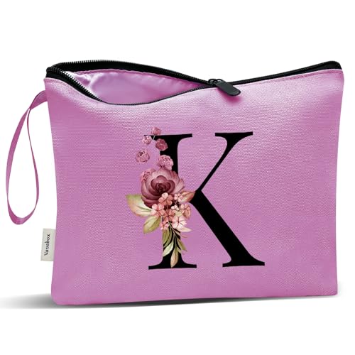 Image of Vavabox A-Z Personalized Makeup Bag, Birthday Gifts for Women Mom, Gifts for Best Friend, Bride Bridesmaid Cosmetic bag (K, 07-Purple)